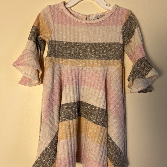 Rare Editions Toddler Dress 2T Faux Fur Vest Pastel Stripped Bell Sleeve Flowy - Picture 13 of 17